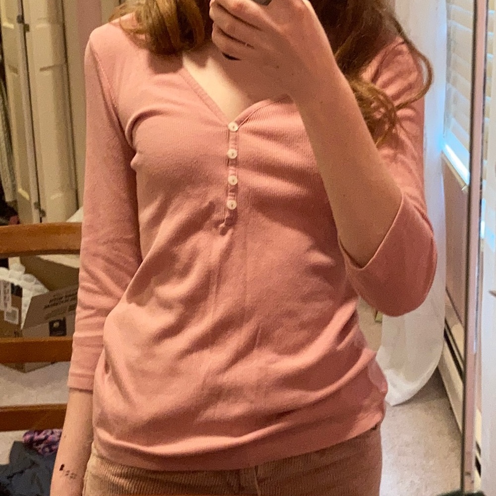 Pink 1/4 button lounge shirt